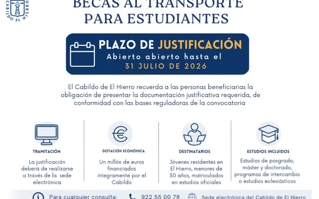 Abierto el plazo de justificación de las becas al transporte para estudiantes herreños