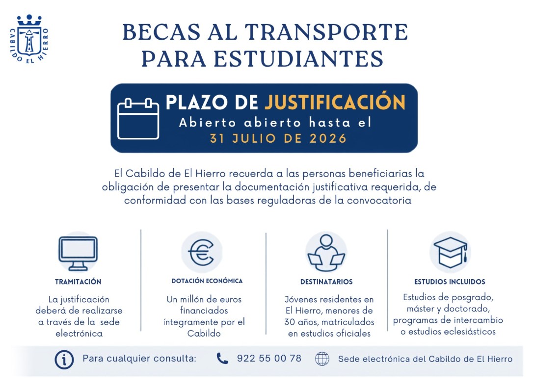 Abierto el plazo de justificación de las becas al transporte para estudiantes herreños